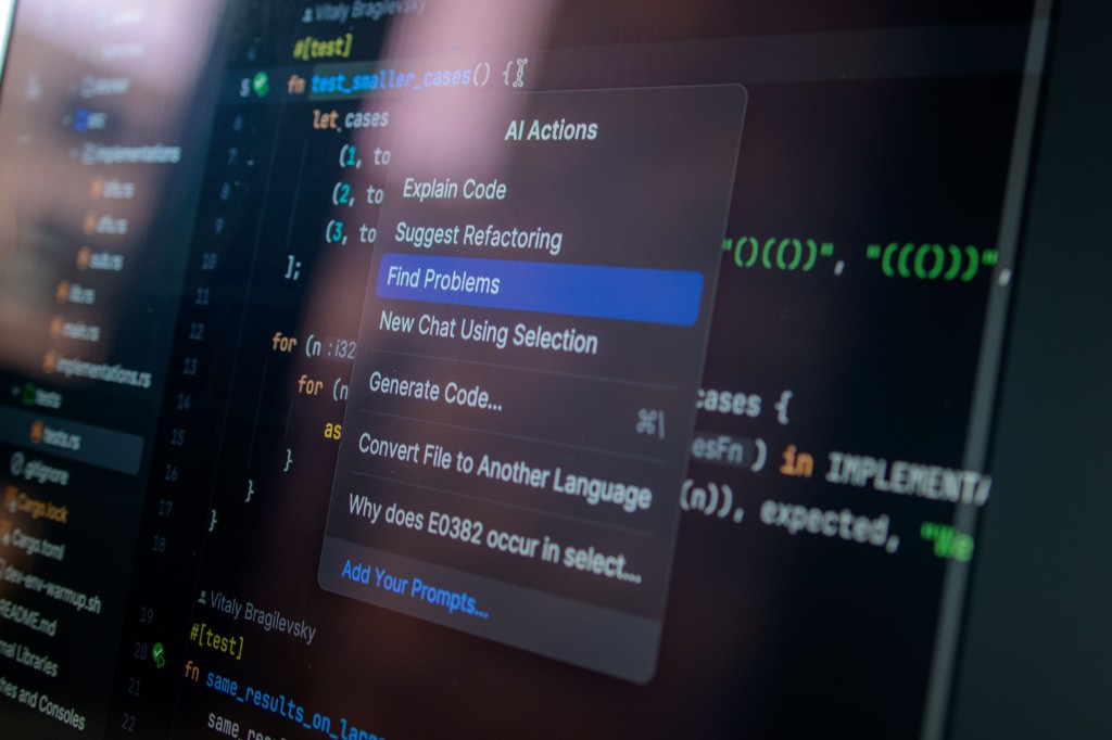 AI assistant menu in a development environment showing intelligent code actions