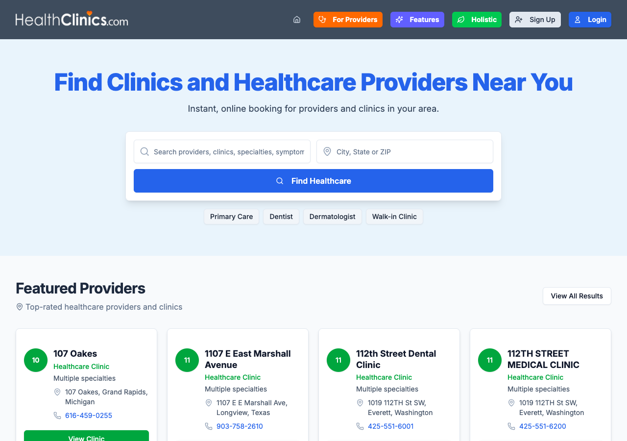 Homepage preview of Health Clinics